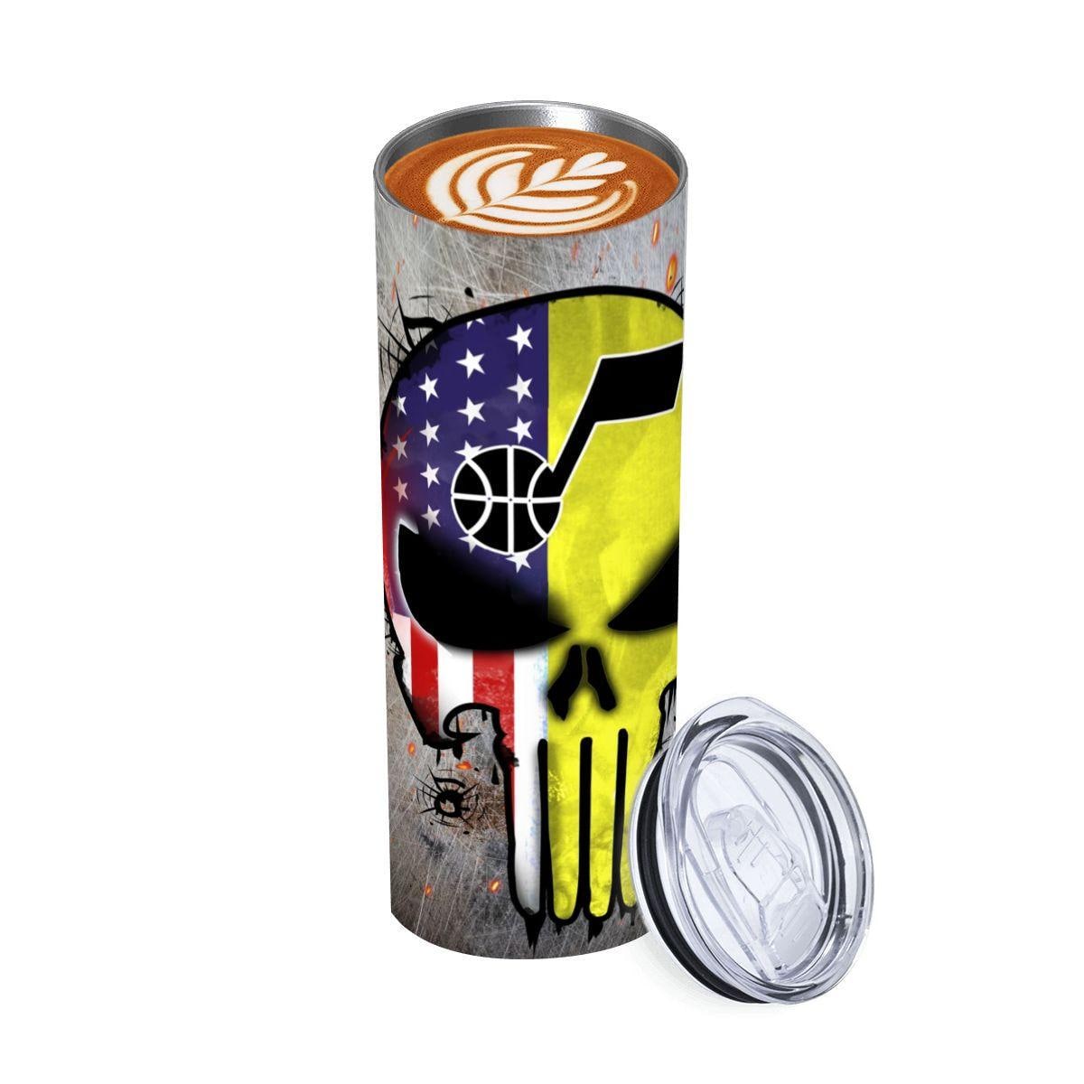 ColorFlow | Utah Basketball Inspired 20oz Straight Tumbler | Jazz Skull American Flag Design | Personalization Optional