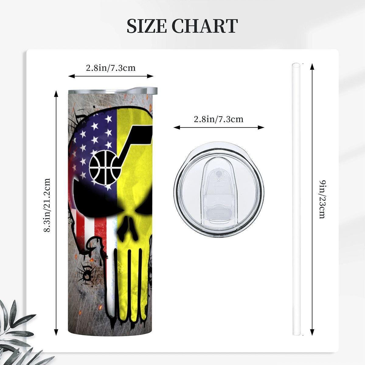 ColorFlow | Utah Basketball Inspired 20oz Straight Tumbler | Jazz Skull American Flag Design | Personalization Optional