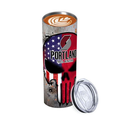 ColorFlow | Portland Basketball Inspired 20oz Straight Tumbler | Trail Blazers Skull American Flag Design | Personalization Optional
