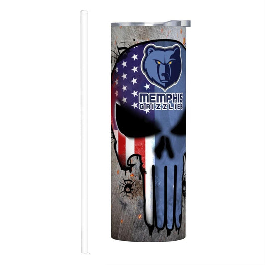 ColorFlow | Memphis Basketball Inspired 20oz Straight Tumbler | Grizzlies Skull American Flag Design | Personalization Optional