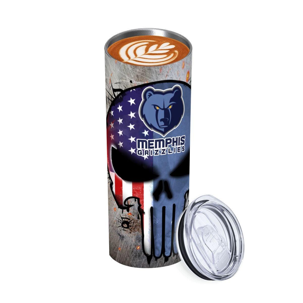 ColorFlow | Memphis Basketball Inspired 20oz Straight Tumbler | Grizzlies Skull American Flag Design | Personalization Optional
