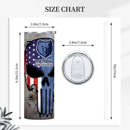 ColorFlow | Memphis Basketball Inspired 20oz Straight Tumbler | Grizzlies Skull American Flag Design | Personalization Optional