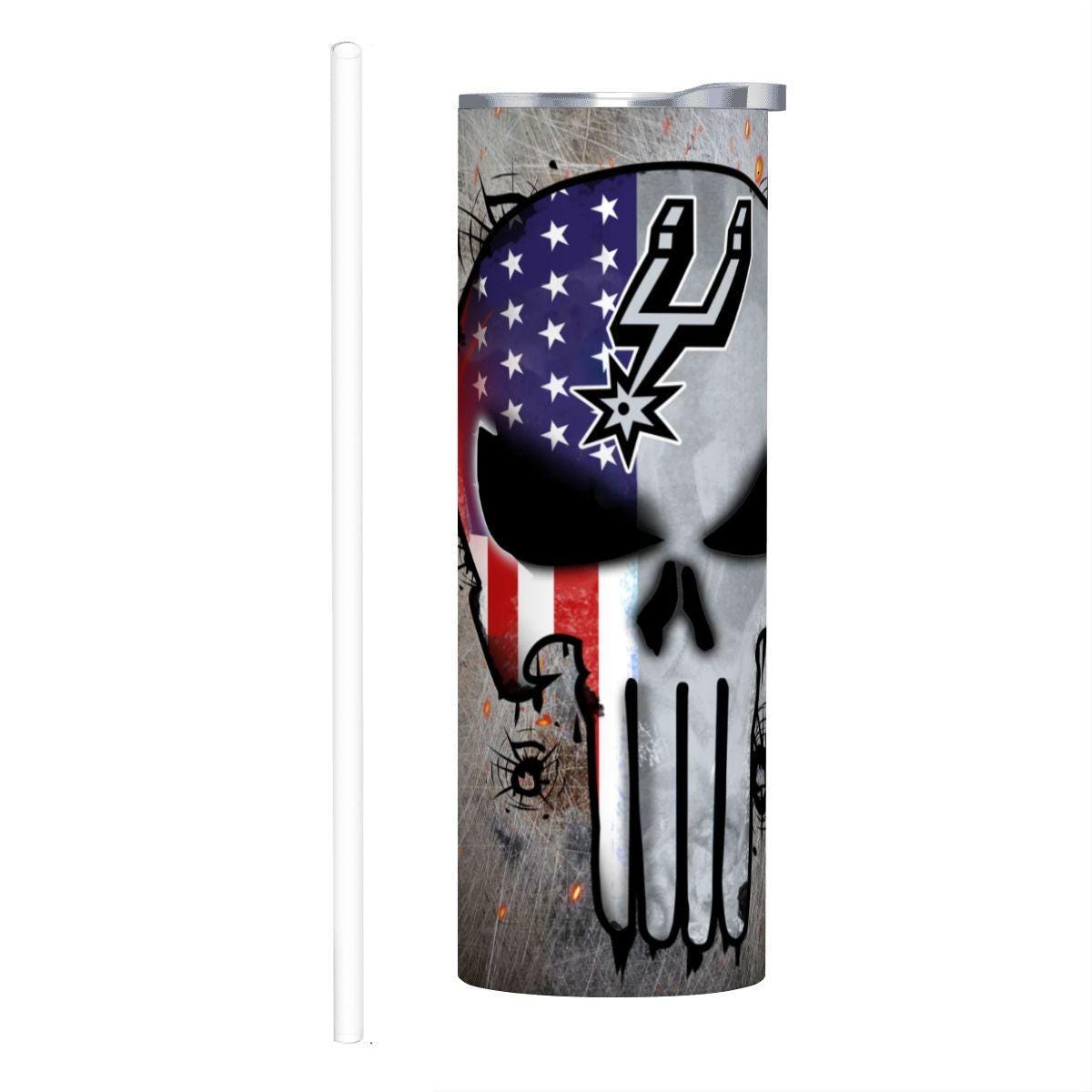 ColorFlow | San Antonio Basketball Inspired 20oz Straight Tumbler | Spurs Skull American Flag Design | Personalization Optional