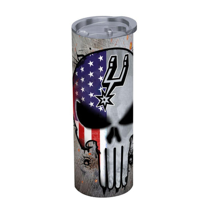 ColorFlow | San Antonio Basketball Inspired 20oz Straight Tumbler | Spurs Skull American Flag Design | Personalization Optional
