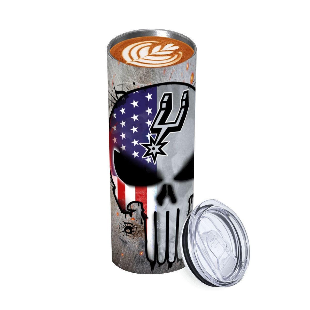 ColorFlow | San Antonio Basketball Inspired 20oz Straight Tumbler | Spurs Skull American Flag Design | Personalization Optional