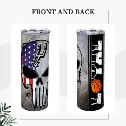 ColorFlow | San Antonio Basketball Inspired 20oz Straight Tumbler | Spurs Skull American Flag Design | Personalization Optional