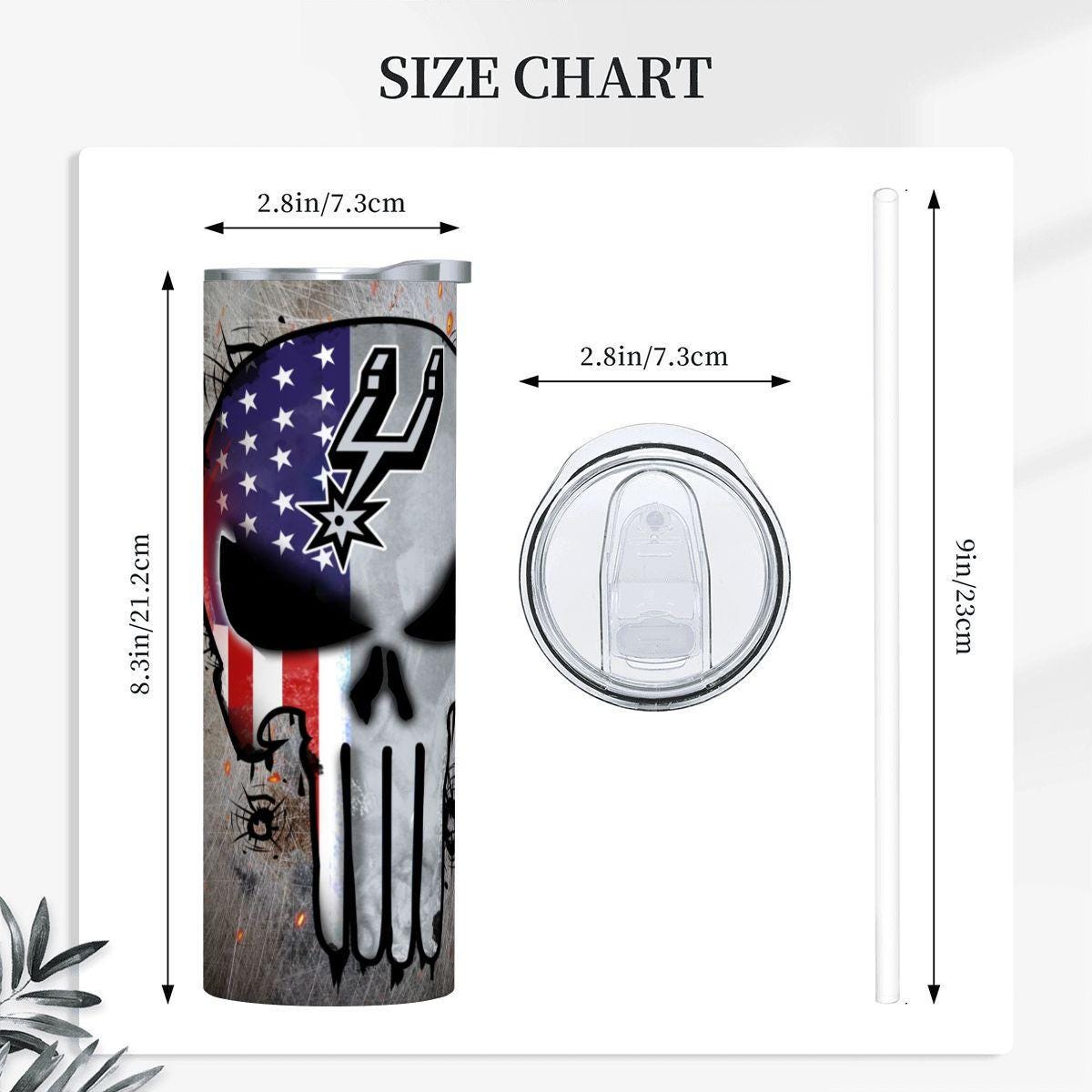 ColorFlow | San Antonio Basketball Inspired 20oz Straight Tumbler | Spurs Skull American Flag Design | Personalization Optional