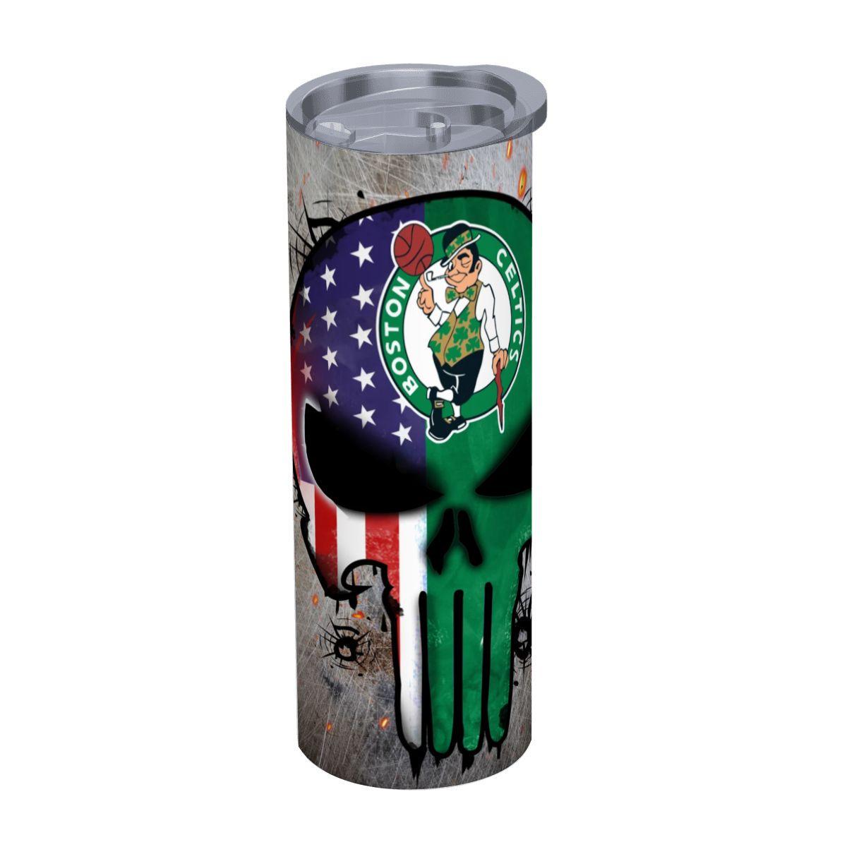 ColorFlow | Boston Basketball Inspired 20oz Straight Tumbler | Celtics Skull American Flag Design | Personalization Optional