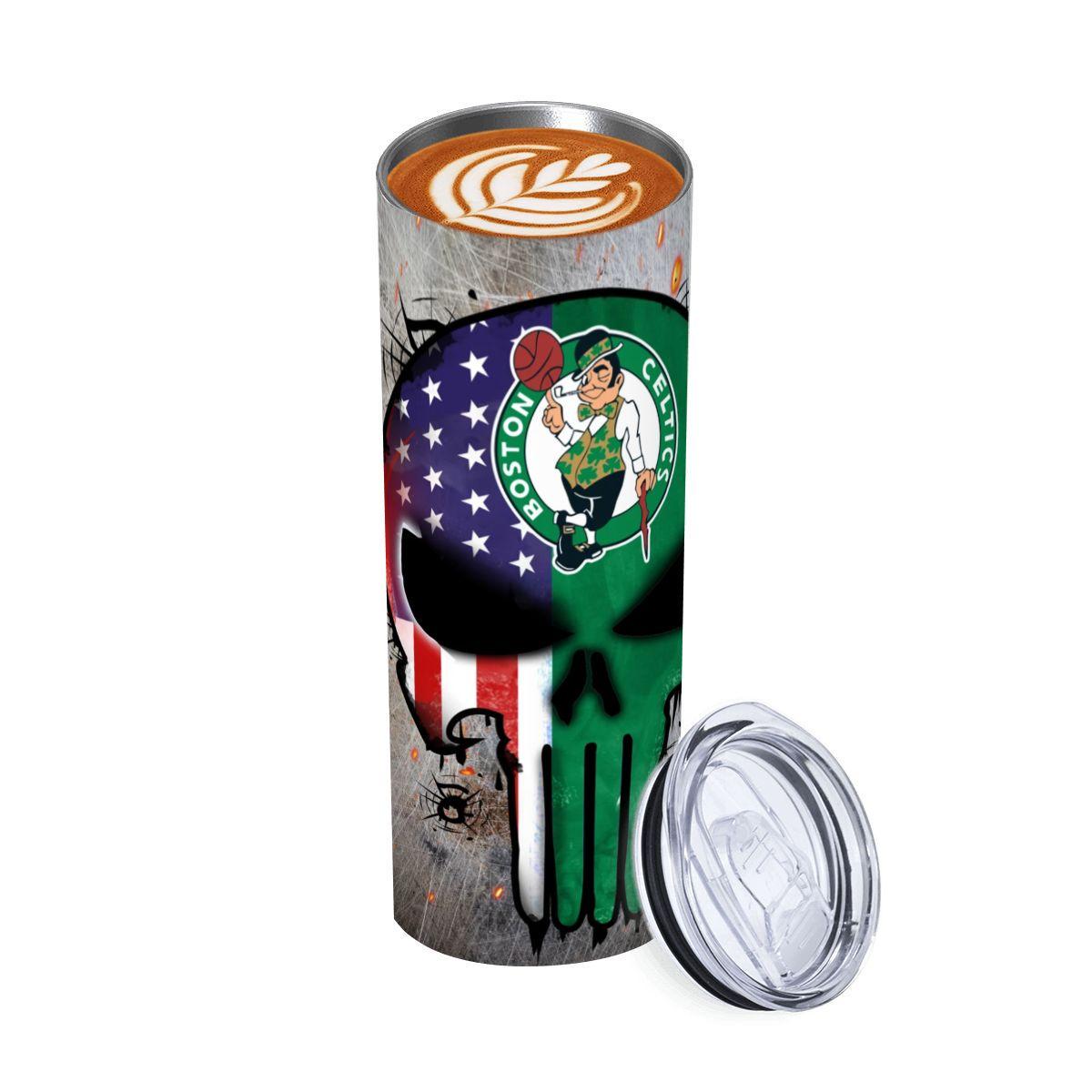ColorFlow | Boston Basketball Inspired 20oz Straight Tumbler | Celtics Skull American Flag Design | Personalization Optional