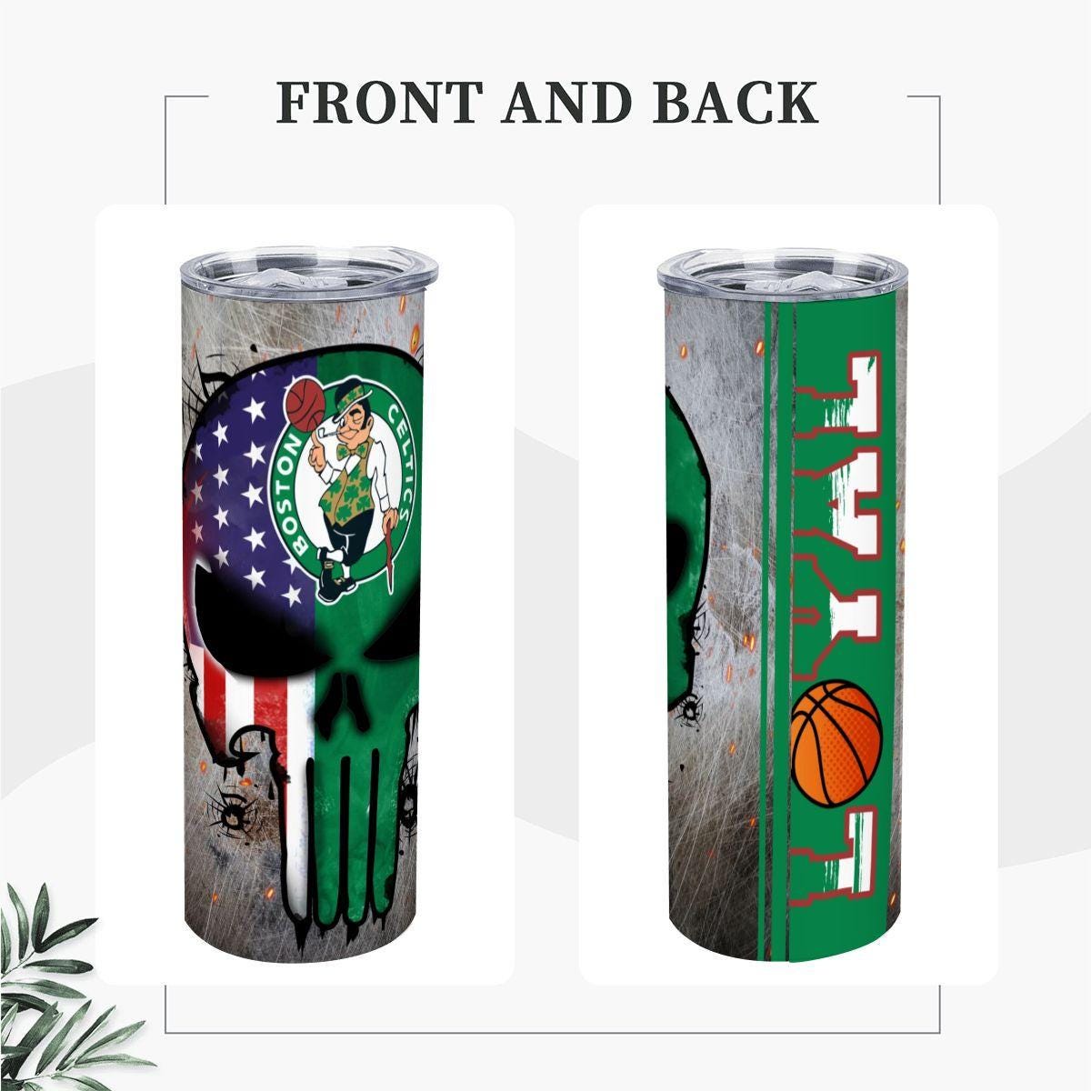ColorFlow | Boston Basketball Inspired 20oz Straight Tumbler | Celtics Skull American Flag Design | Personalization Optional