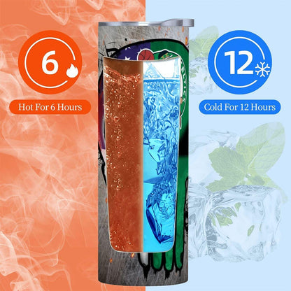 ColorFlow | Boston Basketball Inspired 20oz Straight Tumbler | Celtics Skull American Flag Design | Personalization Optional