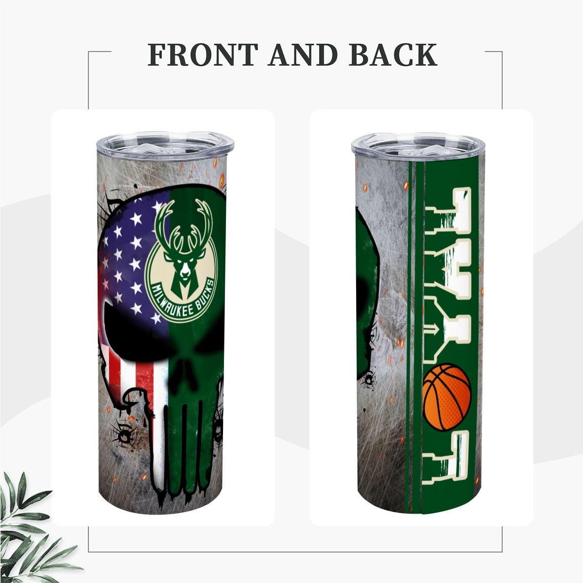 ColorFlow | Milwaukee Basketball Inspired 20oz Straight Tumbler | Bucks Skull American Flag Design | Personalization Optional
