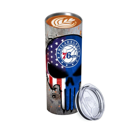 ColorFlow | Philadelphia Basketball Inspired 20oz Straight Tumbler | Sixers Skull American Flag Design | Personalization Optional