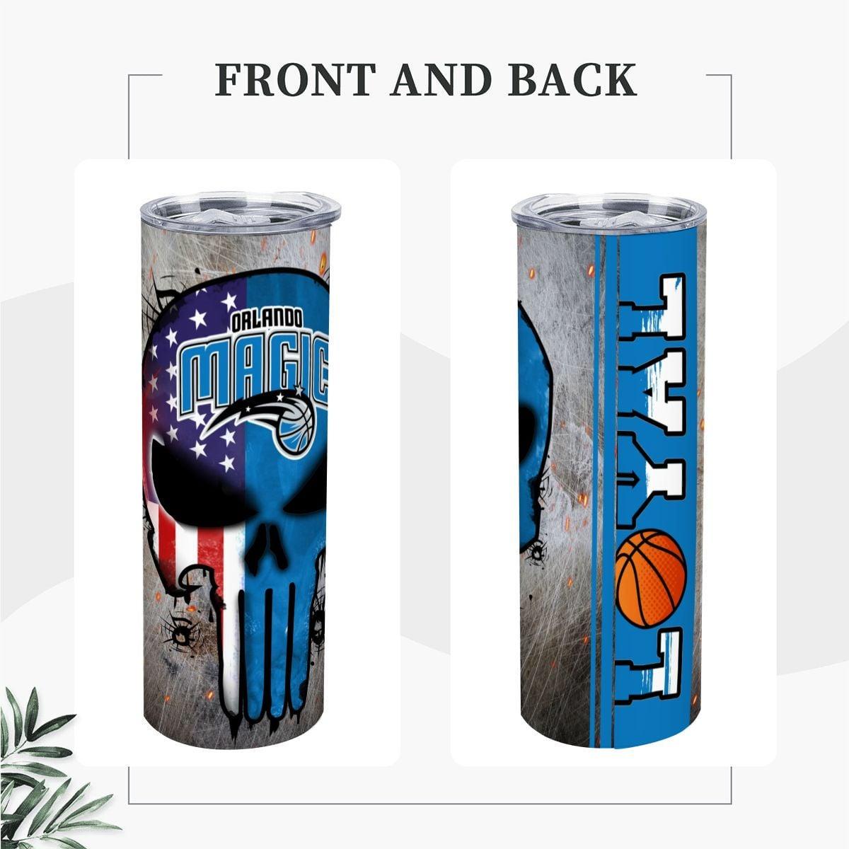 ColorFlow | Orlando Basketball Inspired 20oz Straight Tumbler | Magic Skull American Flag Design | Personalization Optional