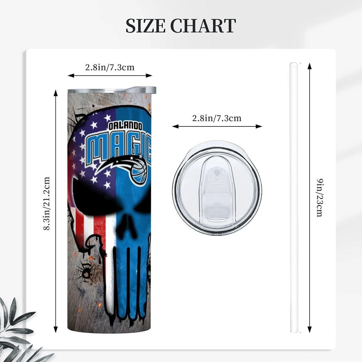 ColorFlow | Orlando Basketball Inspired 20oz Straight Tumbler | Magic Skull American Flag Design | Personalization Optional