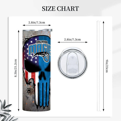 ColorFlow | Orlando Basketball Inspired 20oz Straight Tumbler | Magic Skull American Flag Design | Personalization Optional