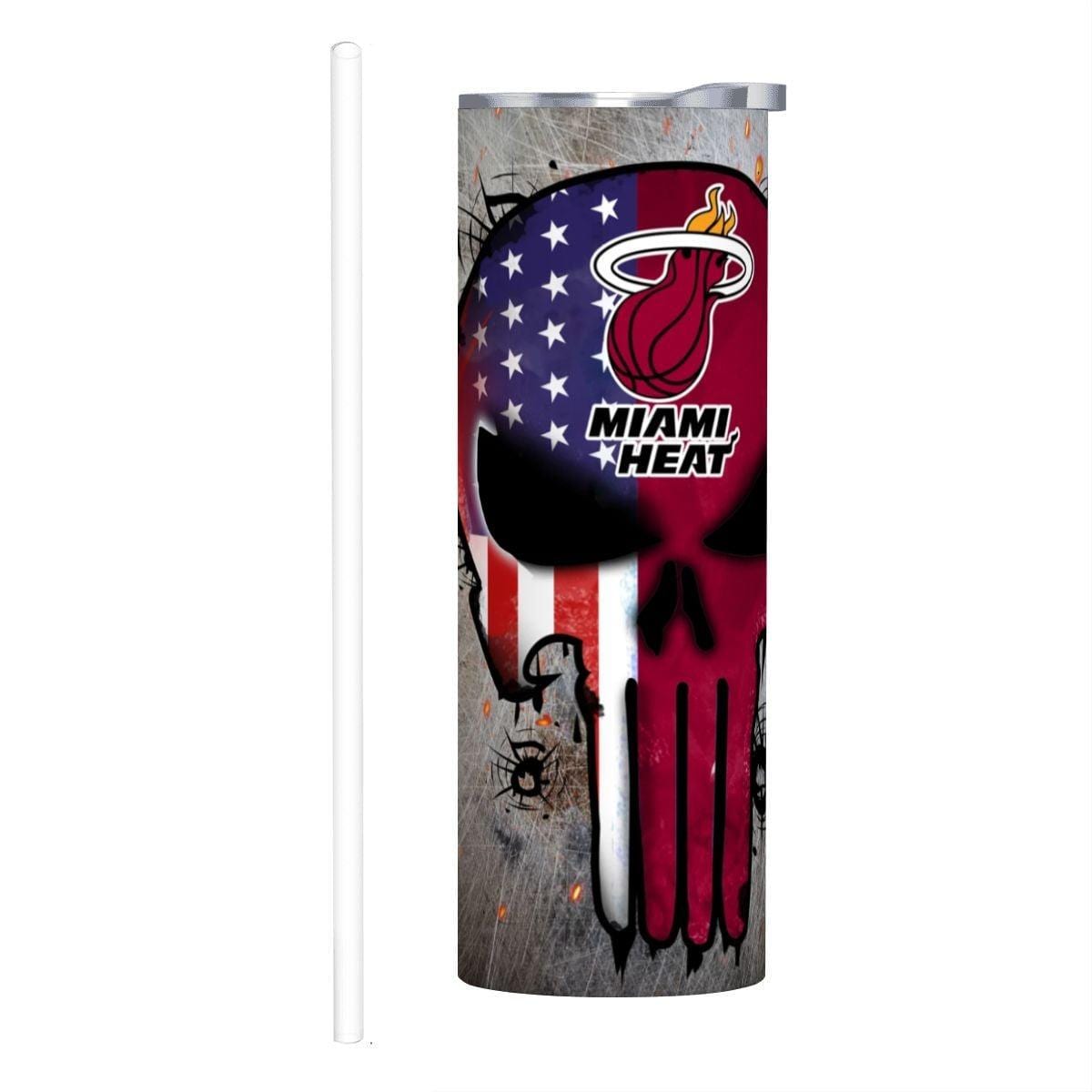 ColorFlow | Miami Basketball Inspired 20oz Straight Tumbler | Heat Skull American Flag Design | Personalization Optional