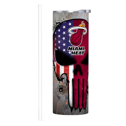 ColorFlow | Miami Basketball Inspired 20oz Straight Tumbler | Heat Skull American Flag Design | Personalization Optional