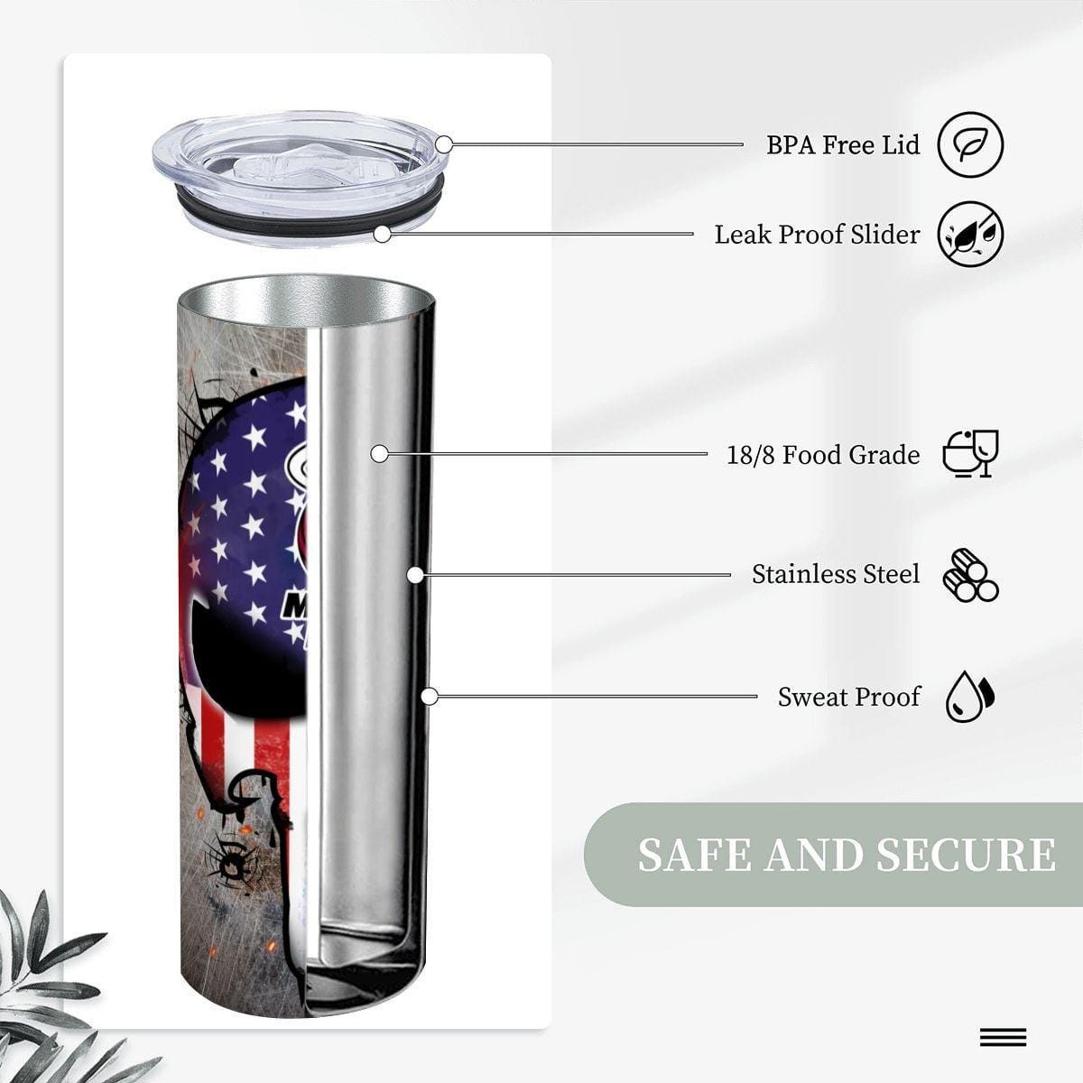 ColorFlow | Miami Basketball Inspired 20oz Straight Tumbler | Heat Skull American Flag Design | Personalization Optional