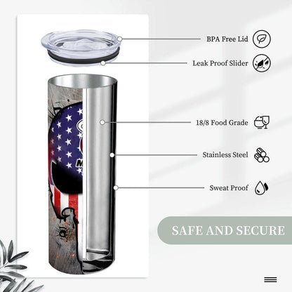 ColorFlow | Miami Basketball Inspired 20oz Straight Tumbler | Heat Skull American Flag Design | Personalization Optional