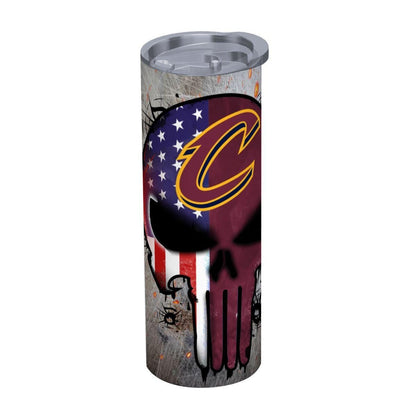 ColorFlow | Cleveland Basketball Inspired 20oz Straight Tumbler | Cavaliers Skull American Flag Design | Personalization Optional