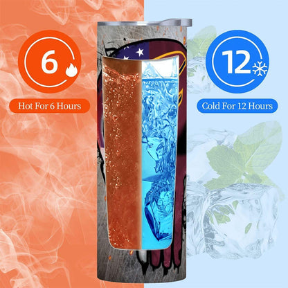 ColorFlow | Cleveland Basketball Inspired 20oz Straight Tumbler | Cavaliers Skull American Flag Design | Personalization Optional