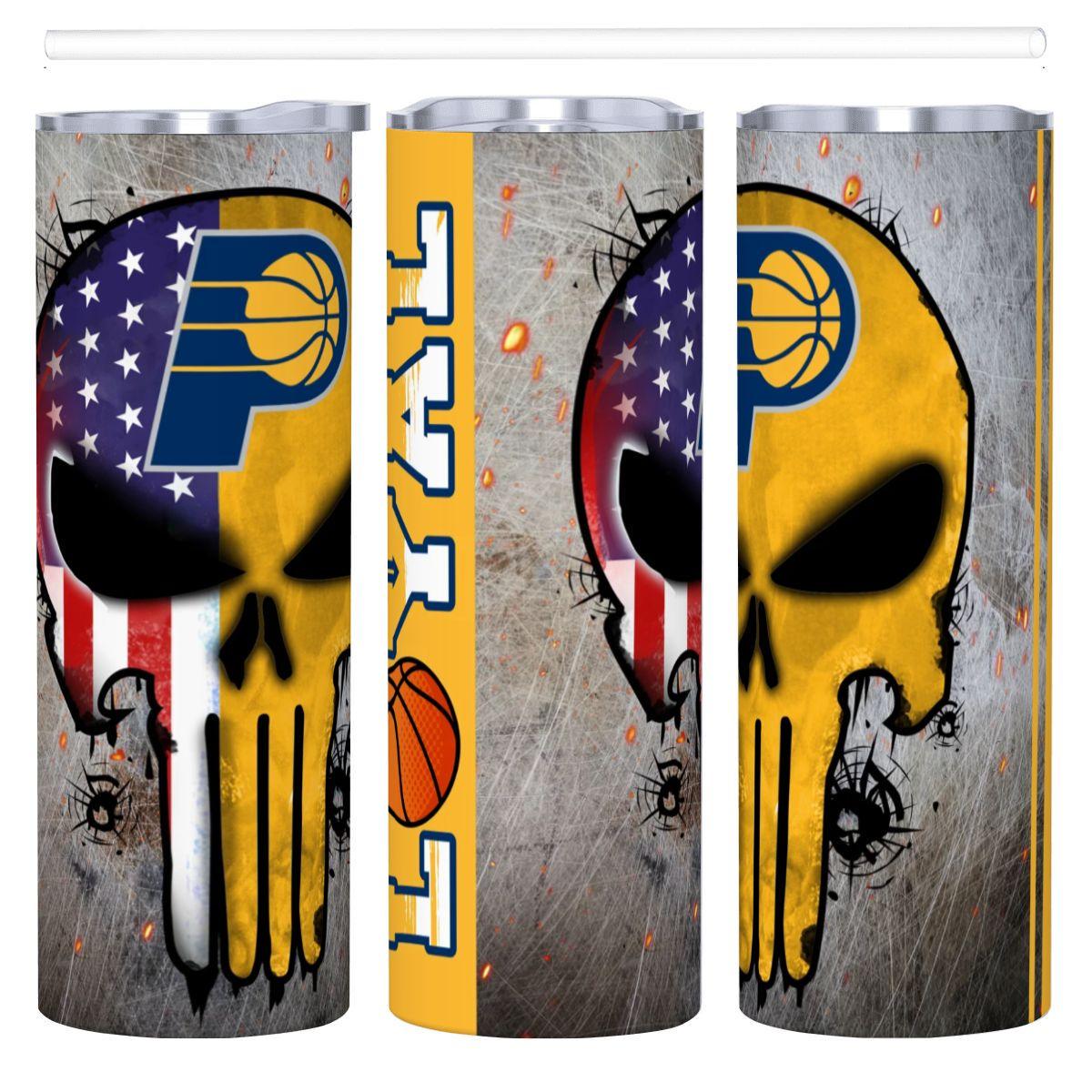 ColorFlow | Indiana Basketball Inspired 20oz Straight Tumbler | Pacers Skull American Flag Design | Personalization Optional