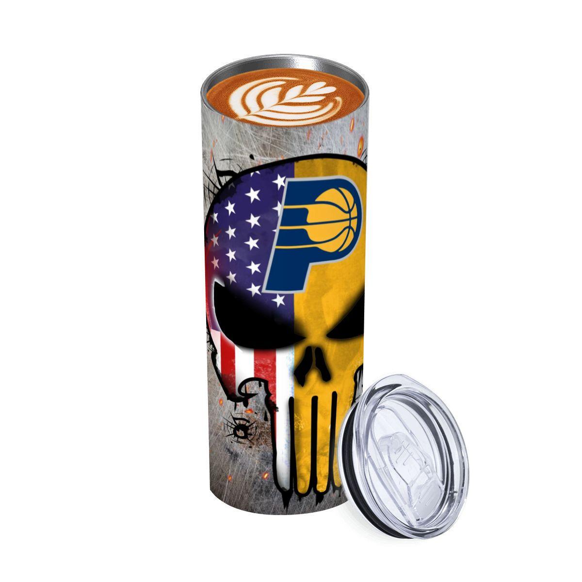 ColorFlow | Indiana Basketball Inspired 20oz Straight Tumbler | Pacers Skull American Flag Design | Personalization Optional