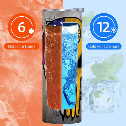ColorFlow | Indiana Basketball Inspired 20oz Straight Tumbler | Pacers Skull American Flag Design | Personalization Optional