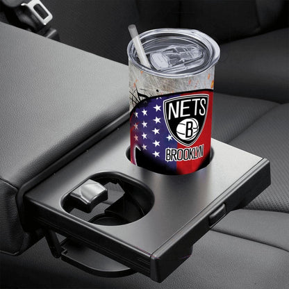 ColorFlow | Brooklyn Basketball Inspired 20oz Straight Tumbler | Nets Skull American Flag Design | Personalization Optional