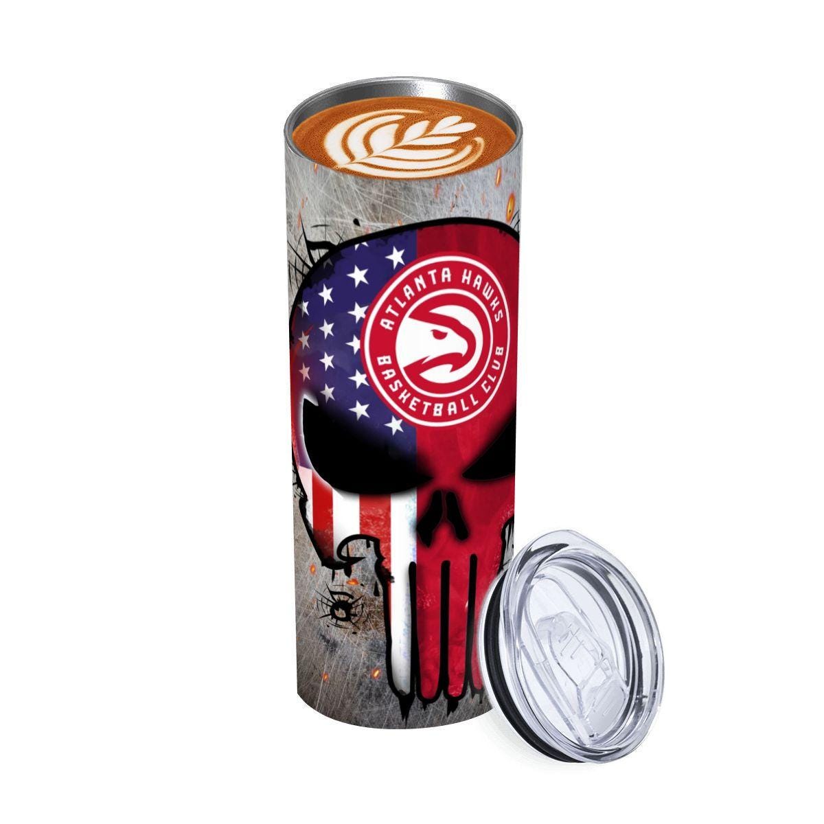 ColorFlow | Atlanta Basketball Inspired 20oz Straight Tumbler | Hawks Skull American Flag Design | Personalization Optional