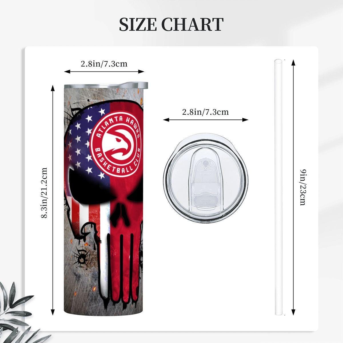 ColorFlow | Atlanta Basketball Inspired 20oz Straight Tumbler | Hawks Skull American Flag Design | Personalization Optional