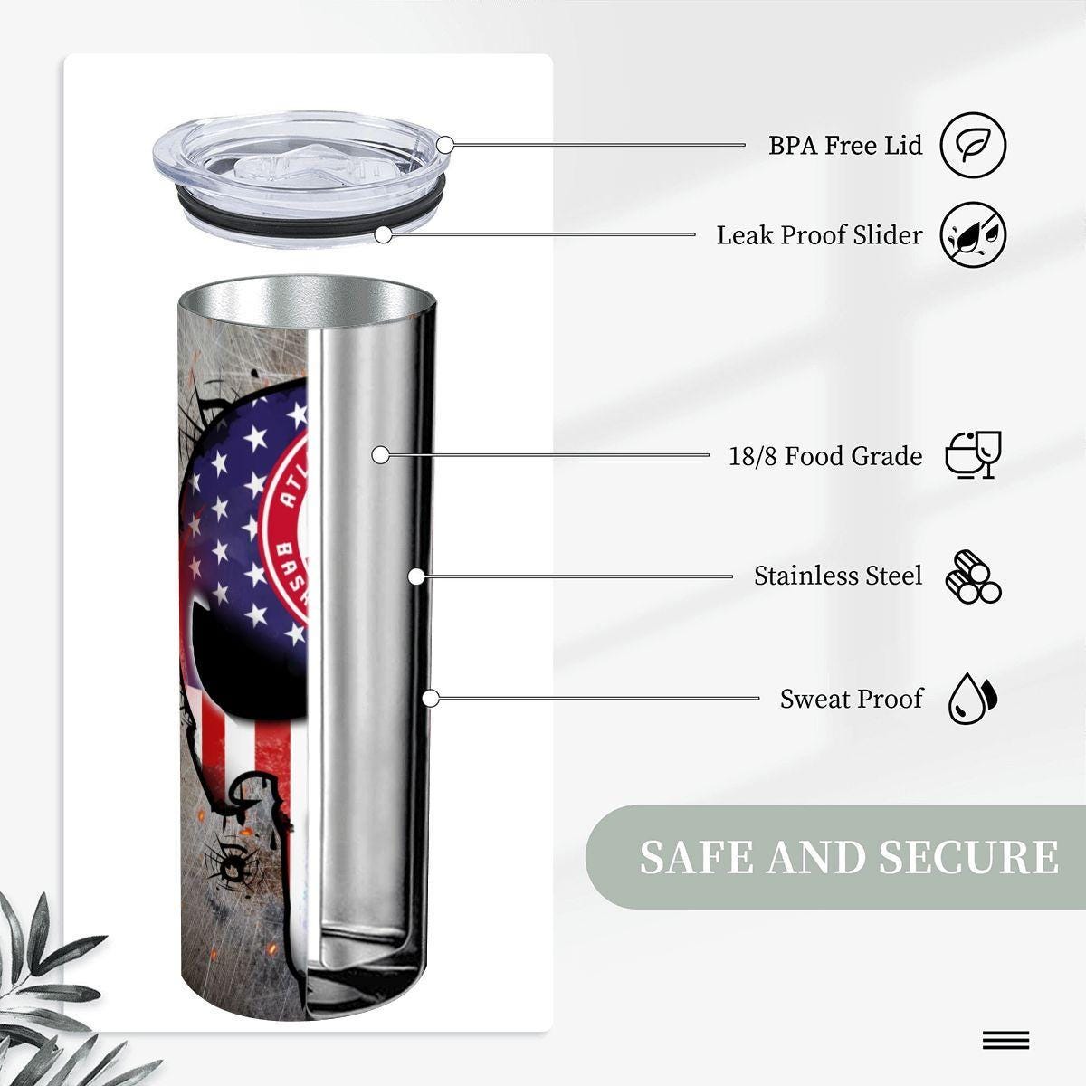 ColorFlow | Atlanta Basketball Inspired 20oz Straight Tumbler | Hawks Skull American Flag Design | Personalization Optional