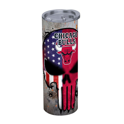 ColorFlow | Chicago Basketball Inspired 20oz Straight Tumbler | Bulls Skull American Flag Design | Personalization Optional