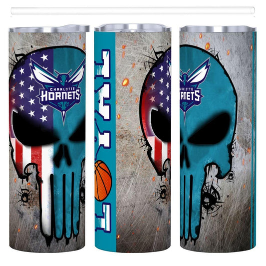 ColorFlow | Charlotte Basketball Inspired 20oz Straight Tumbler | Hornets Skull American Flag Design | Personalization Optional