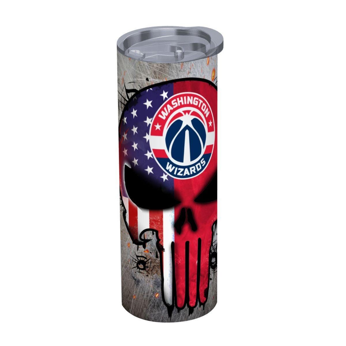 ColorFlow | Washington Basketball Inspired 20oz Straight Tumbler | Wizards Skull American Flag Design | Personalization Optional