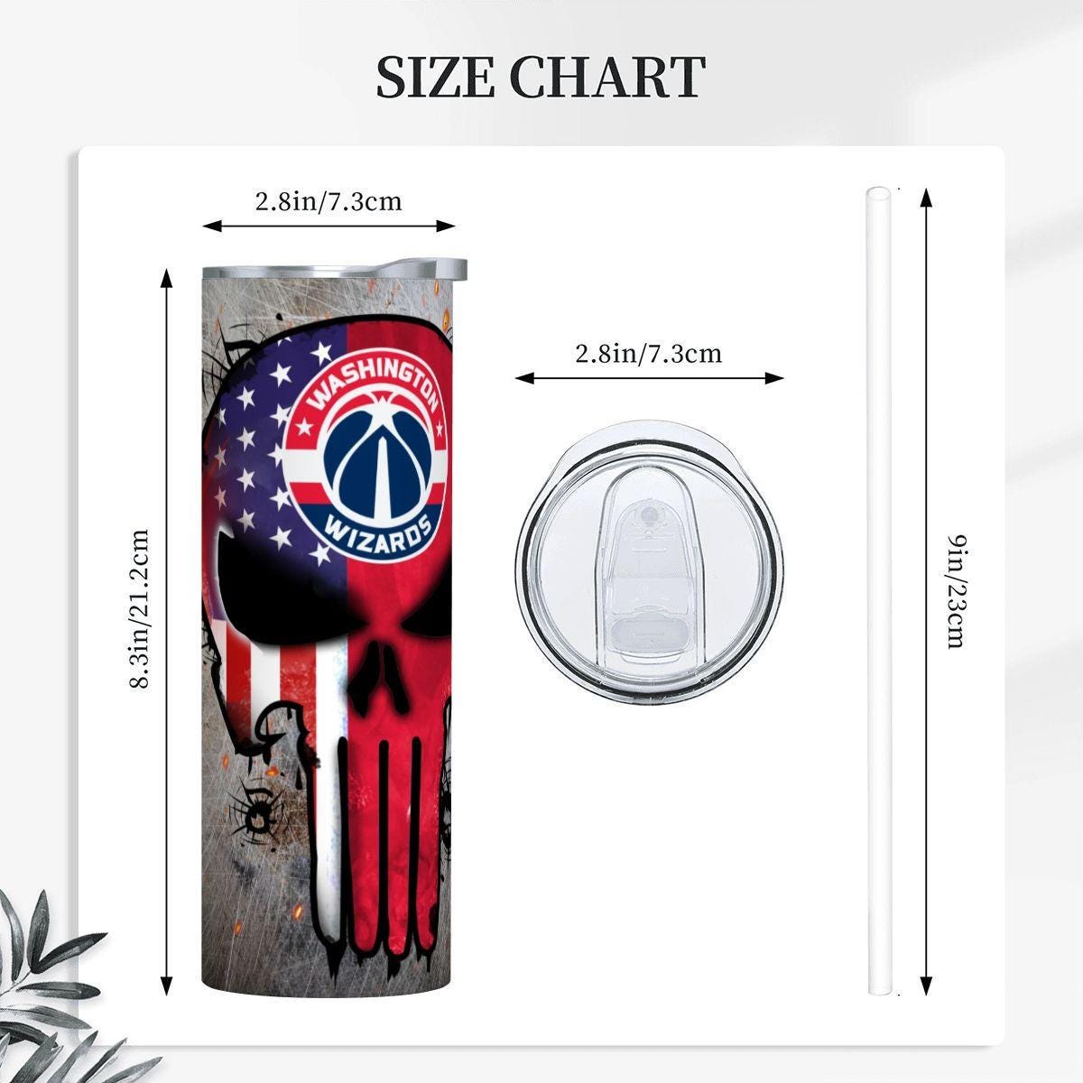 ColorFlow | Washington Basketball Inspired 20oz Straight Tumbler | Wizards Skull American Flag Design | Personalization Optional