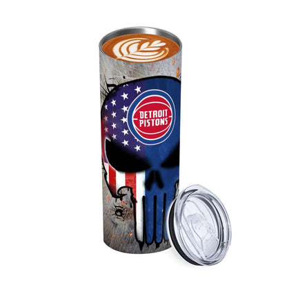 ColorFlow | Detroit Basketball Inspired 20oz Straight Tumbler | Pistons Skull American Flag Design | Personalization Optional