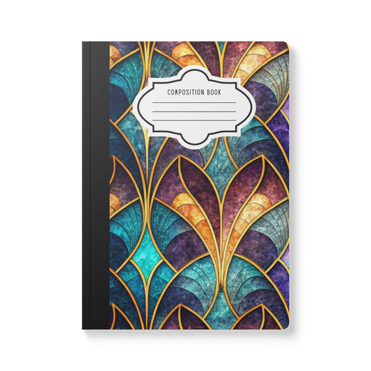ColorFlow | Jewel Tone Art Deco Composition Notebook | Luxe Geometric Pattern Journal for School Work and Writing