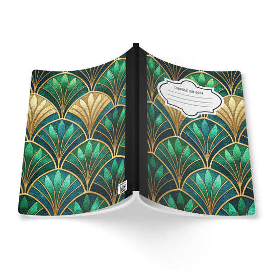 ColorFlow | Emerald Art Deco Composition Notebook | Elegant Green Gold Geometric Journal for School Work and Writing