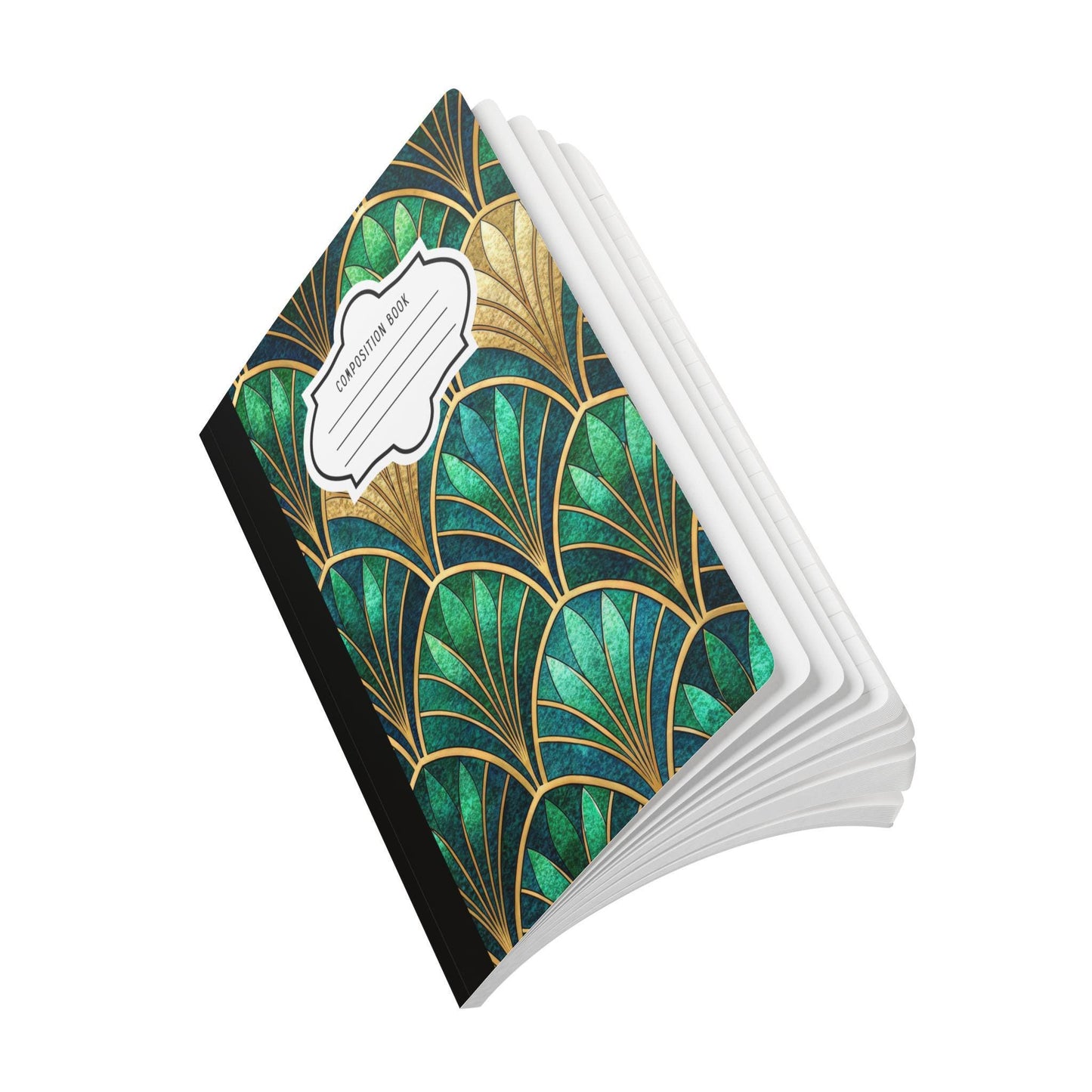 ColorFlow | Emerald Art Deco Composition Notebook | Elegant Green Gold Geometric Journal for School Work and Writing