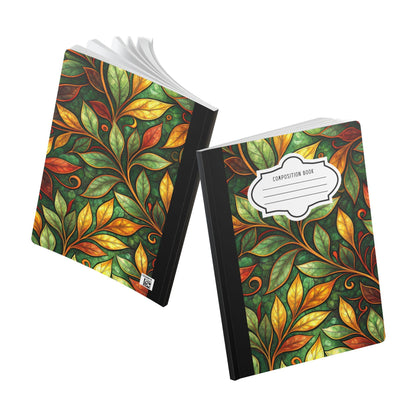 ColorFlow | Autumn Botanical Leaves Composition Notebook | Warm Nature Pattern Journal for School Work and Writing