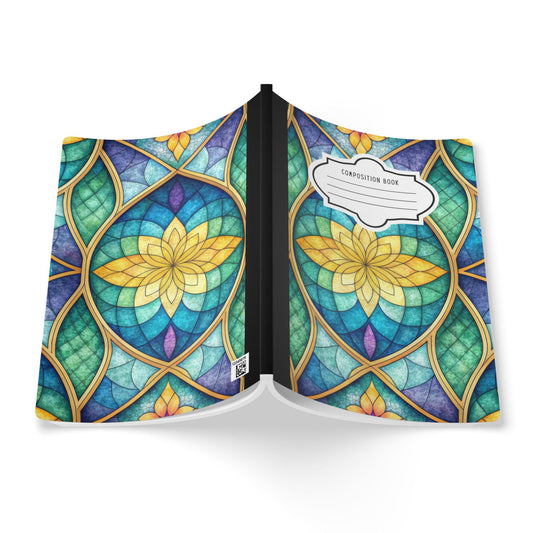 ColorFlow | Stained Glass Lotus Composition Notebook | Colorful Geometric Floral Journal for School Work and Writing