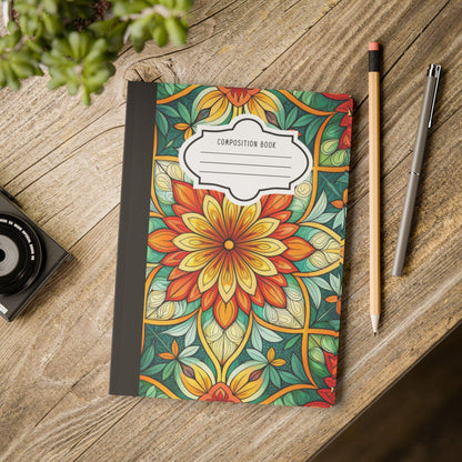 ColorFlow | Sunlit Mandala Bloom Composition Notebook | Vibrant Floral Pattern Journal for School Work and Creativity