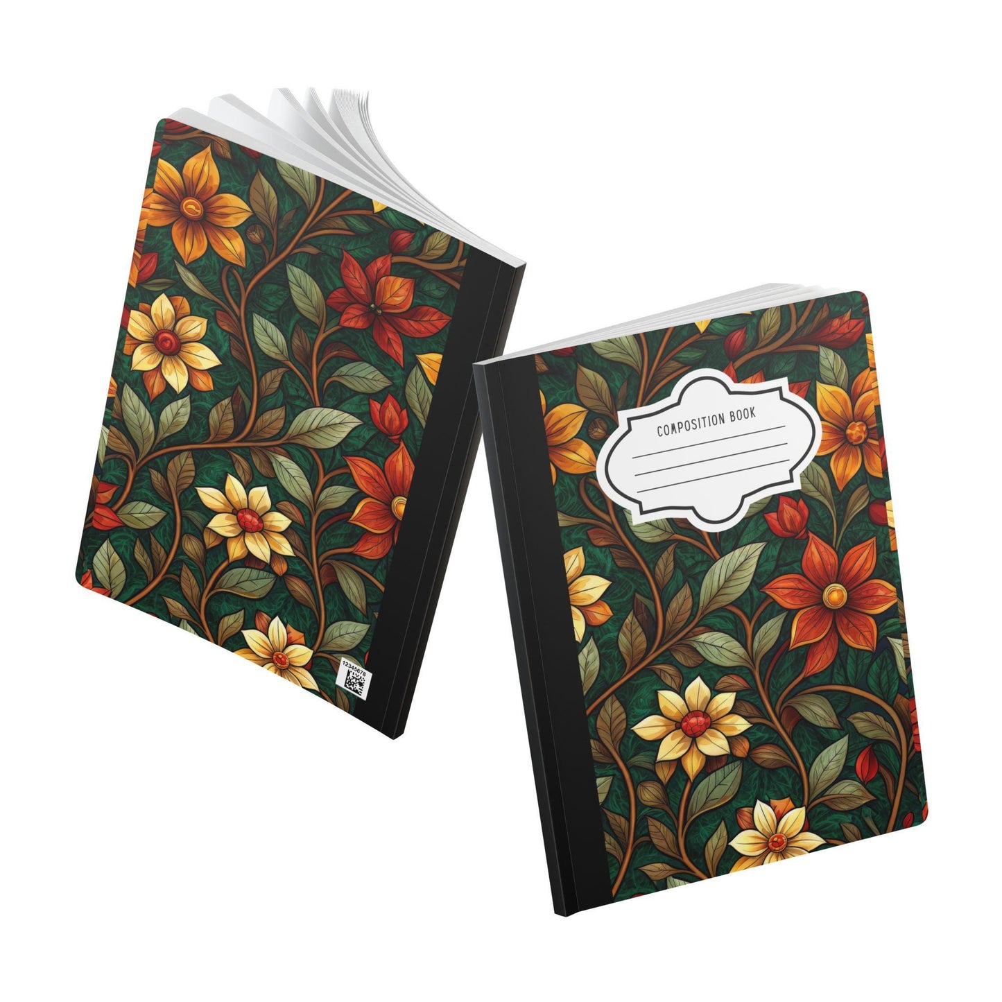 ColorFlow | Rustic Autumn Garden Composition Notebook | Warm Floral Pattern Journal for School Work and Notes