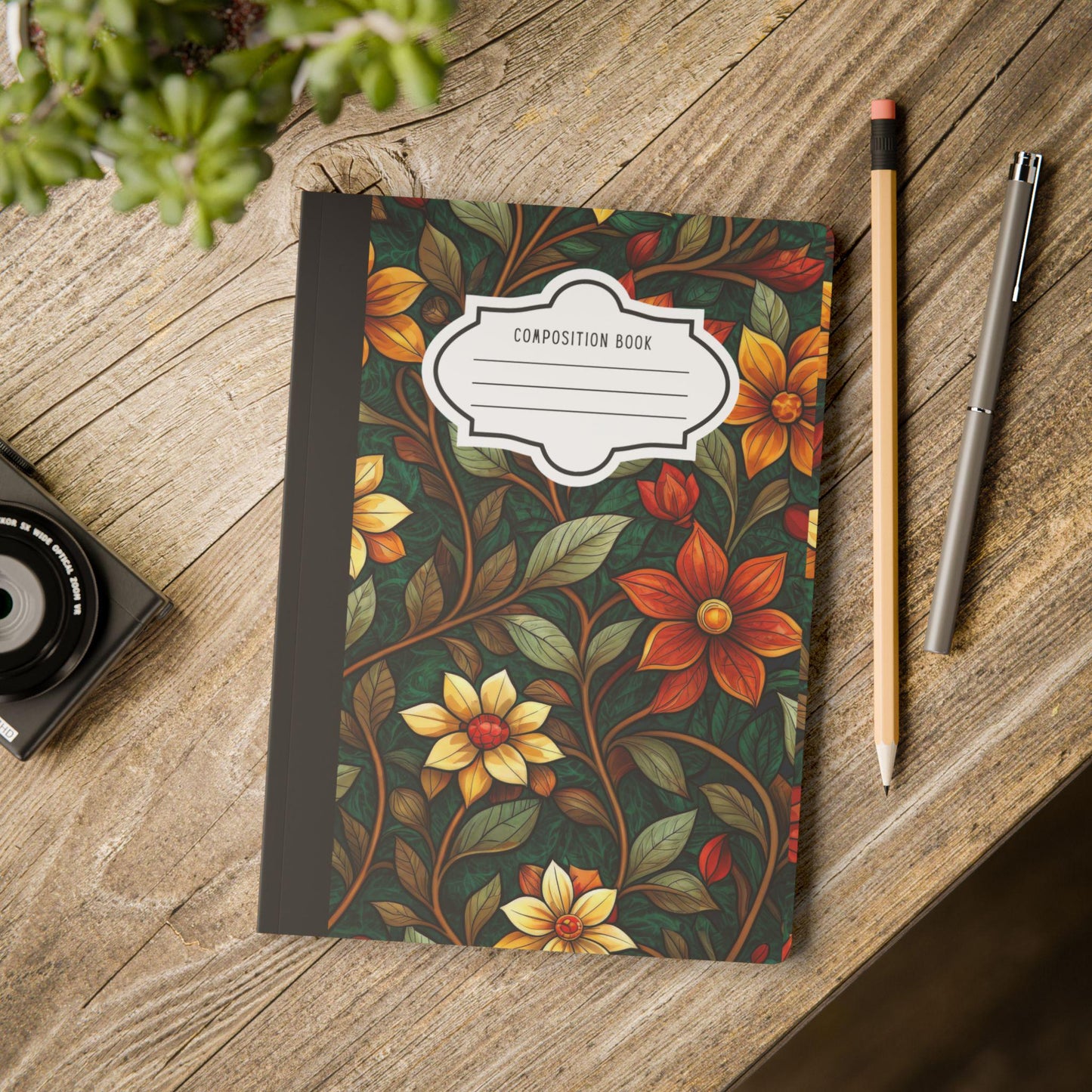 ColorFlow | Rustic Autumn Garden Composition Notebook | Warm Floral Pattern Journal for School Work and Notes