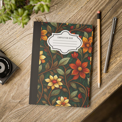 ColorFlow | Rustic Autumn Garden Composition Notebook | Warm Floral Pattern Journal for School Work and Notes