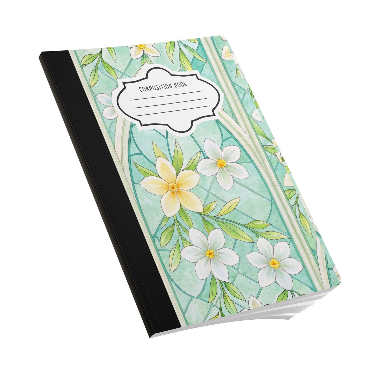 ColorFlow | Mint Blossom Composition Notebook | Light Floral Stained Glass Journal for School Work and Writing