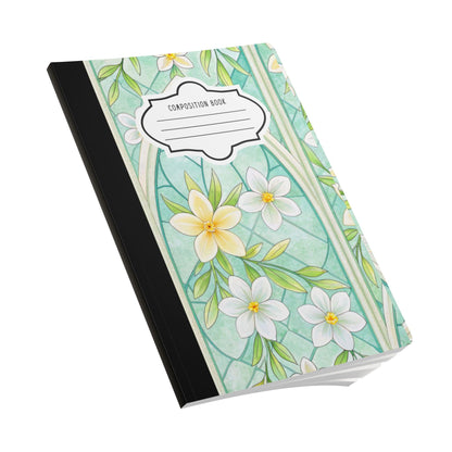 ColorFlow | Mint Blossom Composition Notebook | Light Floral Stained Glass Journal for School Work and Writing
