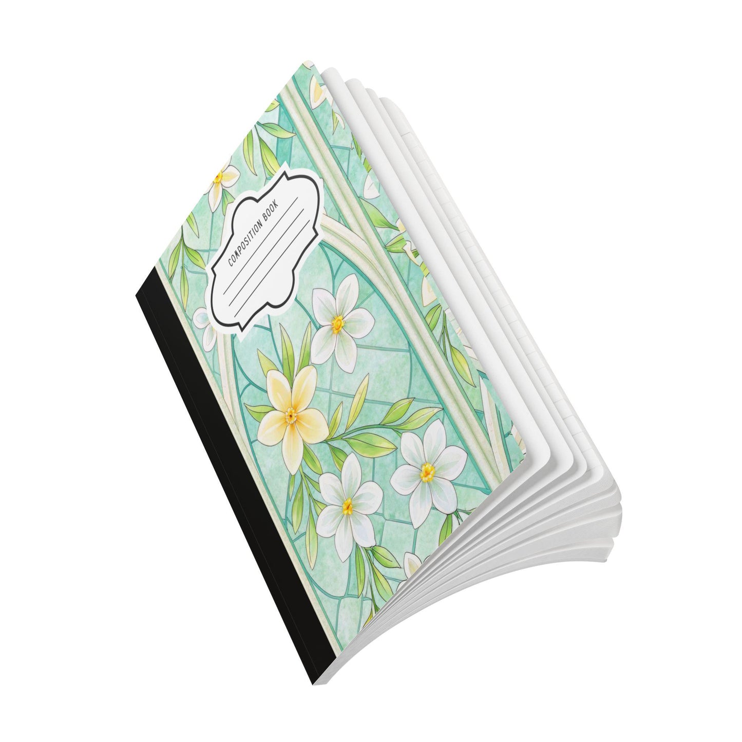 ColorFlow | Mint Blossom Composition Notebook | Light Floral Stained Glass Journal for School Work and Writing